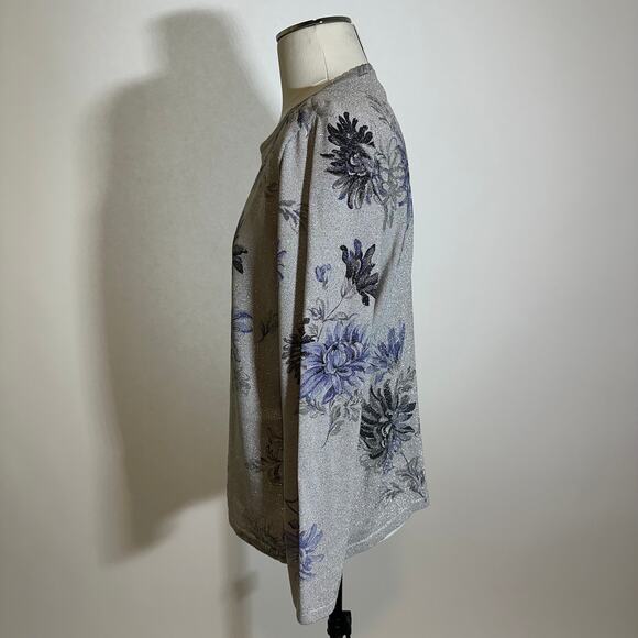 Alfred Dunner Gray Floral Glitter Long Sleeve Layered Blouse Womens Size Small S - Picture 5 of 9